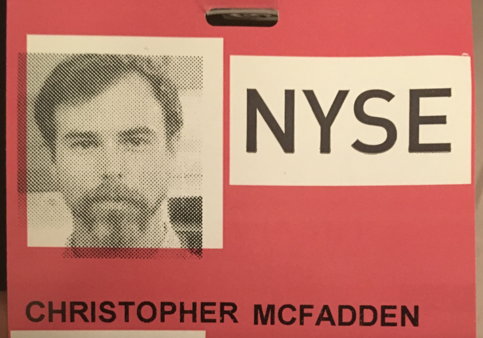 NYSE floor badge — Christopher McFadden